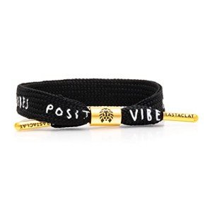 Rastaclat Motivational Bracelet for Men and Women of All Ages - Positive Vibes Black/Gold Bracelet | Adjustable Stackable Single Lace Bracelet Made by Hand (Medium/Large)