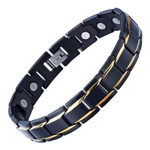 COOLSTEELANDBEYOND Magnetic Stainless Steel Mens Gold Black Power Element Bracelet with Strong Magnets and Free Link Removal Kit