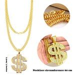 EIELO 80s 90s Accessories Outfit for Men Hip Hop Costume Kit Old School Rapper Sunglasses Faux Gold Rope Chain Bracelet Dollar Sign Chain Ring Kanji Ring Halloween Party Decorations