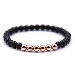 2Pc Charm Women&Men Cheetah head Beaded Bracelet Handmade Bead Lava Stone Silver Skull Head 6mm (rose gold)