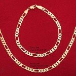 Mens 24k Yellow Gold Filled Set of Figaro Chain Necklace Bracelet Set Length 19.68",Width 4mm-9mm
