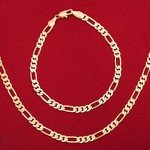 Mens 24k Yellow Gold Filled Set of Figaro Chain Necklace Bracelet Set Length 19.68",Width 4mm-9mm