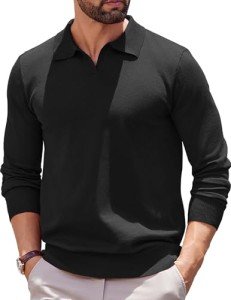 COOFANDY Men's Black Polo Ribbed Dress Shirt