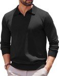 COOFANDY Men's Black Polo Ribbed Dress Shirt
