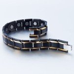 COOLSTEELANDBEYOND Magnetic Stainless Steel Mens Gold Black Power Element Bracelet with Strong Magnets and Free Link Removal Kit