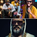 EIELO 80s 90s Accessories Outfit for Men Hip Hop Costume Kit Old School Rapper Sunglasses Faux Gold Rope Chain Bracelet Dollar Sign Chain Ring Kanji Ring Halloween Party Decorations