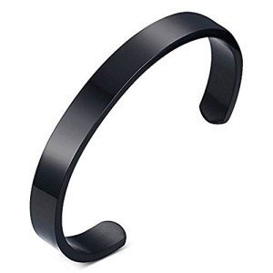 Free Engraving-Unisex Stainless Steel Plain Polished Finish Cuff Bangle Open Out Bracelets for Men Women, 8mm,Three Colors, 8 inch, Stainless Steel Titanium Steel Gold