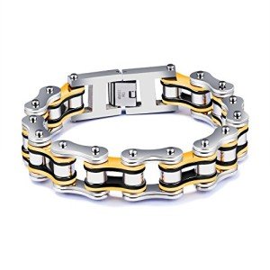 INSEA Mens Titanium Steel 19mm Motorcycle Chain Biker Bracelet Heavy Metal High Polish,8.66 Inch (Gold & Black)