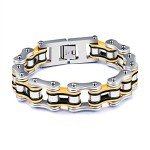 INSEA Mens Titanium Steel 19mm Motorcycle Chain Biker Bracelet Heavy Metal High Polish,8.66 Inch (Gold & Black)