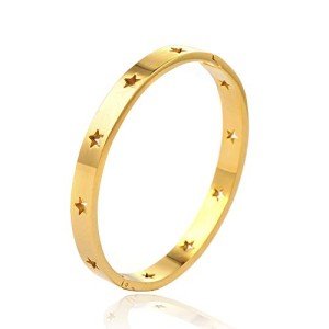 Star Love Bangle Polished Rose Gold Silver Stainless Steel Classical Band Bangle Bracelet For Womens Mens, 6.7 inches, mental