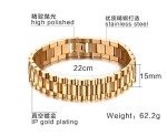 YIKOXI Stainless Steel High Polished Bracelet Strap Wrist Watch Band for Men,Silver and Gold Tone,15mm Wide (Gold)