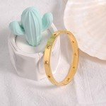 Star Love Bangle Polished Rose Gold Silver Stainless Steel Classical Band Bangle Bracelet For Womens Mens, 6.7 inches, mental