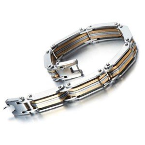 COOLSTEELANDBEYOND Exquisite Stainless Steel Link Bracelet for Man 8.6 Inches Silver Gold Two Tone Masculine Style, 8.6 inch, Stainless Steel, not-applicable