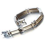 COOLSTEELANDBEYOND Exquisite Stainless Steel Link Bracelet for Man 8.6 Inches Silver Gold Two Tone Masculine Style, 8.6 inch, Stainless Steel, not-applicable