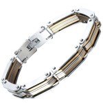 COOLSTEELANDBEYOND Exquisite Stainless Steel Link Bracelet for Man 8.6 Inches Silver Gold Two Tone Masculine Style, 8.6 inch, Stainless Steel, not-applicable