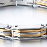 COOLSTEELANDBEYOND Exquisite Stainless Steel Link Bracelet for Man 8.6 Inches Silver Gold Two Tone Masculine Style, 8.6 inch, Stainless Steel, not-applicable