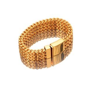 Mens Gold Franco Bracelet 18mm Stainless Steel Jewelry Three Layer Franco Chain Bangle 8.6"(22cm) (Gold)