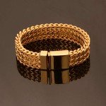 Mens Gold Franco Bracelet 18mm Stainless Steel Jewelry Three Layer Franco Chain Bangle 8.6"(22cm) (Gold)