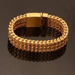 Mens Gold Franco Bracelet 18mm Stainless Steel Jewelry Three Layer Franco Chain Bangle 8.6"(22cm) (Gold)