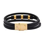 Magna Steel Men's Multi-Layer Genuine Leather Bracelet Wrisband with Stainless Steel Ornaments (Gold)