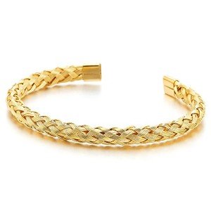Elastic Adjustable Steel Gold Color Braided Interwoven Cable Bangle Bracelet for Men Women Polished