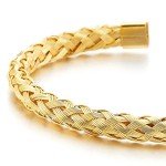 Elastic Adjustable Steel Gold Color Braided Interwoven Cable Bangle Bracelet for Men Women Polished