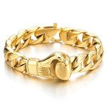 COOLSTEELANDBEYOND Unique Mens Stainless Steel Curb Chain Link Bracelet with Boxing Glove Gold Color Polished