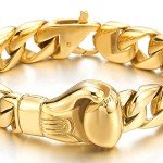 COOLSTEELANDBEYOND Unique Mens Stainless Steel Curb Chain Link Bracelet with Boxing Glove Gold Color Polished