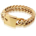 TIASRI Mens Big Yellow Gold Filled Stainless Steel Bracelet Cuban Link Miami Chain Bangle Jewelry 17mm 9inch