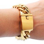 TIASRI Mens Big Yellow Gold Filled Stainless Steel Bracelet Cuban Link Miami Chain Bangle Jewelry 17mm 9inch