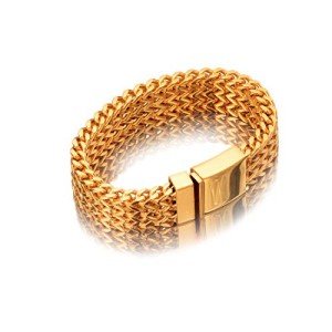 TIASRI Mens Gold Franco Bracelet 18mm Stainless Steel Jewelry Three Layer Franco Chain Bangle 9"(23cm)(Gold 9")