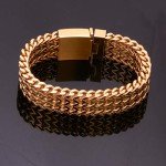 TIASRI Mens Gold Franco Bracelet 18mm Stainless Steel Jewelry Three Layer Franco Chain Bangle 9"(23cm)(Gold 9")
