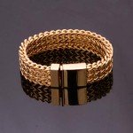 TIASRI Mens Gold Franco Bracelet 18mm Stainless Steel Jewelry Three Layer Franco Chain Bangle 9"(23cm)(Gold 9")