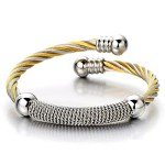 COOLSTEELANDBEYOND Stainless Steel Twisted Cable Cuff Bangle Bracelet for Mens for Women Silver Gold Two-Tone Polished