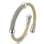 COOLSTEELANDBEYOND Stainless Steel Twisted Cable Cuff Bangle Bracelet for Mens for Women Silver Gold Two-Tone Polished