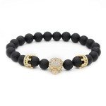 POSHFEEL Gold Crown Spacer Cubic Zirconia Spartan Skull Bracelets for Men 8mm Stone Beads, 7.7", Gold