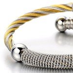 COOLSTEELANDBEYOND Stainless Steel Twisted Cable Cuff Bangle Bracelet for Mens for Women Silver Gold Two-Tone Polished