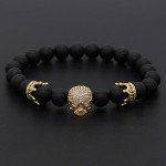 POSHFEEL Gold Crown Spacer Cubic Zirconia Spartan Skull Bracelets for Men 8mm Stone Beads, 7.7", Gold