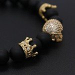 POSHFEEL Gold Crown Spacer Cubic Zirconia Spartan Skull Bracelets for Men 8mm Stone Beads, 7.7", Gold