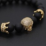 POSHFEEL Gold Crown Spacer Cubic Zirconia Spartan Skull Bracelets for Men 8mm Stone Beads, 7.7", Gold