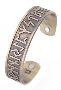 VASSAGO Vintage Norse Viking Runes Cuff Healthcare Magnetic Therapy Bracelet Gift Jewelry for Men Women (Antique Gold)