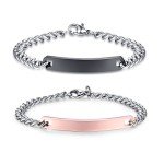 NEHZUS Mens and Womens Custom Engraving Stainless Steel Bracelets Personalized Gift for Couples (Rose Gold&Black)