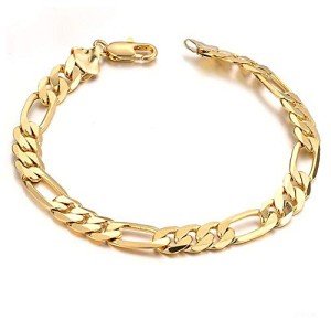 Opk Jewelry18k Gold Plated Powerful Men's Bracelet Figaro Link Chain Gold Bracelet for Men,8.27inch