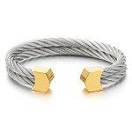 COOLSTEELANDBEYOND Mens Womens Steel Two Rows Twisted Cable Adjustable Cuff Bangle Bracelet Silver Gold Two Tone