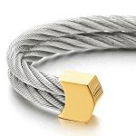 COOLSTEELANDBEYOND Mens Womens Steel Two Rows Twisted Cable Adjustable Cuff Bangle Bracelet Silver Gold Two Tone