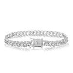 TRIPOD JEWELRY Hip Hop 8mm White Gold Plated Iced Out Cuban Link Chain Bracelet - Mens Miami Cuban Link Chain Diamond CZ Cuban Chain Choker (8mm White Gold, 8.5)