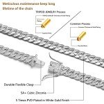 TRIPOD JEWELRY Hip Hop 8mm White Gold Plated Iced Out Cuban Link Chain Bracelet - Mens Miami Cuban Link Chain Diamond CZ Cuban Chain Choker (8mm White Gold, 8.5)