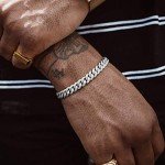 TRIPOD JEWELRY Hip Hop 8mm White Gold Plated Iced Out Cuban Link Chain Bracelet - Mens Miami Cuban Link Chain Diamond CZ Cuban Chain Choker (8mm White Gold, 8.5)