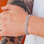 TRIPOD JEWELRY Hip Hop 8mm White Gold Plated Iced Out Cuban Link Chain Bracelet - Mens Miami Cuban Link Chain Diamond CZ Cuban Chain Choker (8mm White Gold, 8.5)