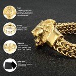 W/W Lifetime Mens Bracelet Stainless Steel Heavy 12mm Double Franco Chain Lion Head Bracelet Jewelry Men Biker…, Gold, Stainless Steel